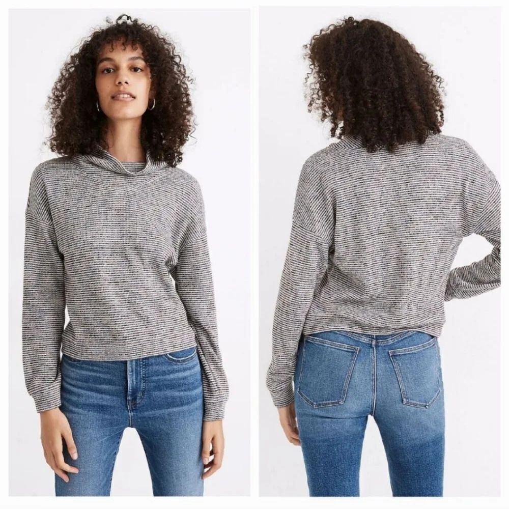 Madewell Textured Cowl Turtleneck Top in Multi Rainbow Rib in Deep Navy Size XXS